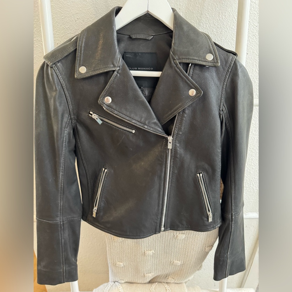 Genuine Leather Club Monaco Charcoal Leather Biker Jacket